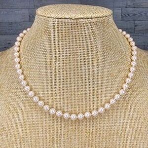 Vintage Monet Light Champagne Tone Faux Pearl Necklace 16"L Gold Tone Box Clasp